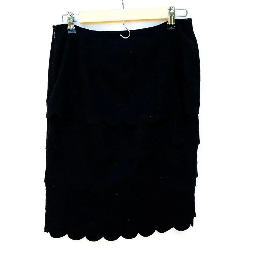 Anthropologie Maeve Black Wool Blend Scalloped Tiered Pencil Skirt